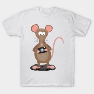 Funny rat with camera cartoon illustration T-Shirt